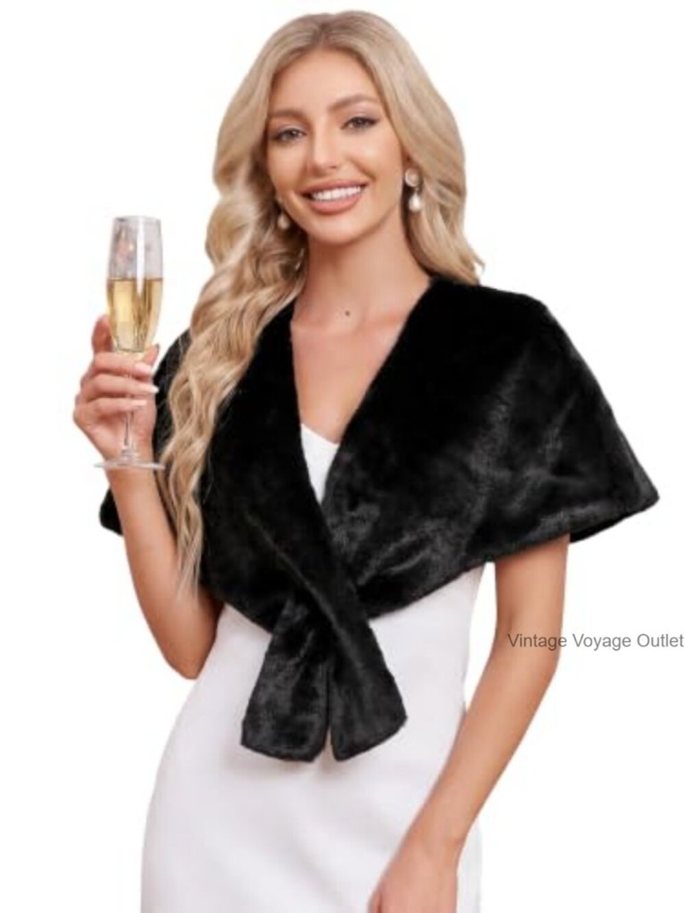 Faux Fur Shawl Wrap Evening Wedding Winter Stole Cover Up Lined